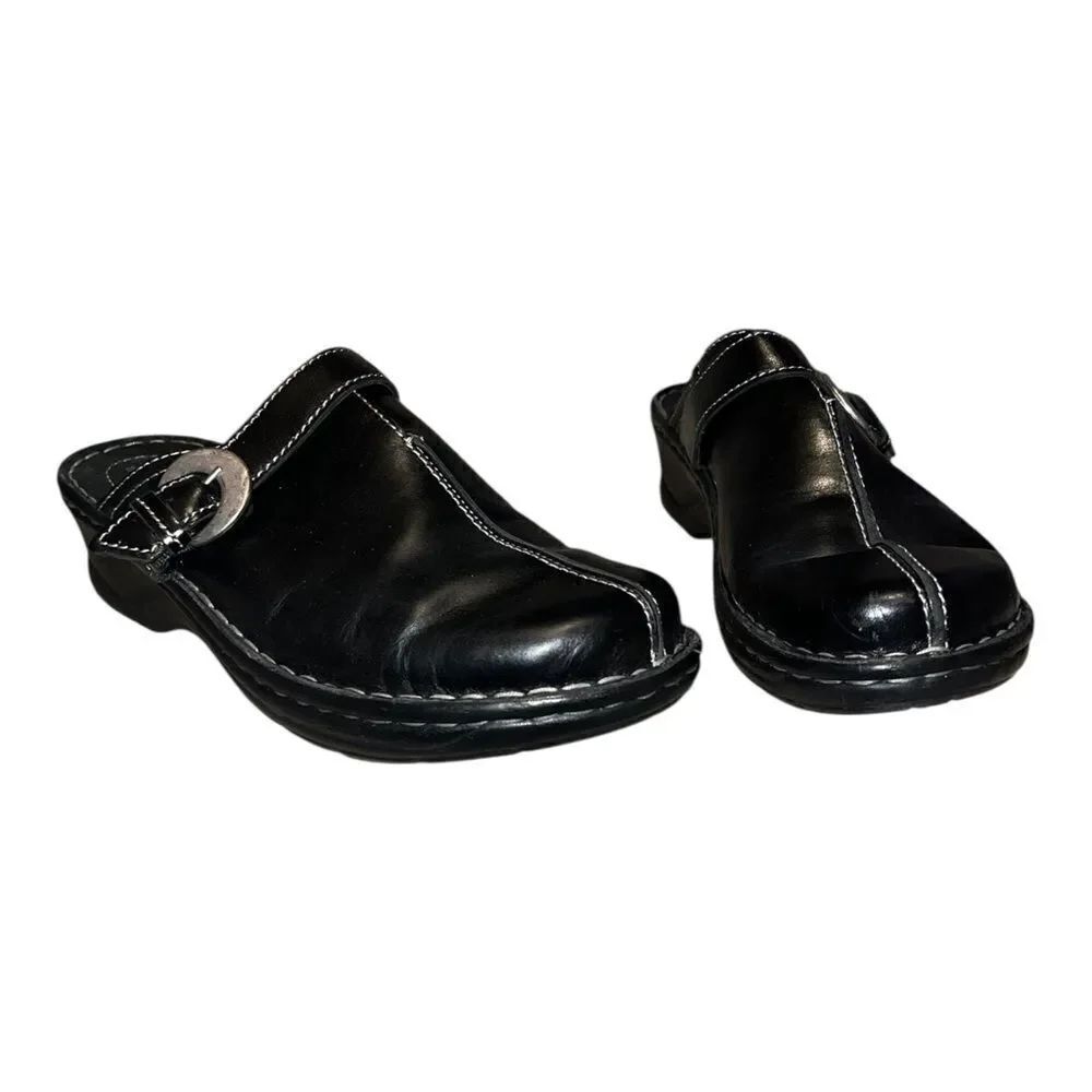Josef Seibel Women's Black Clogs Mules Buckle Comfort Slip On EU 40 EUC